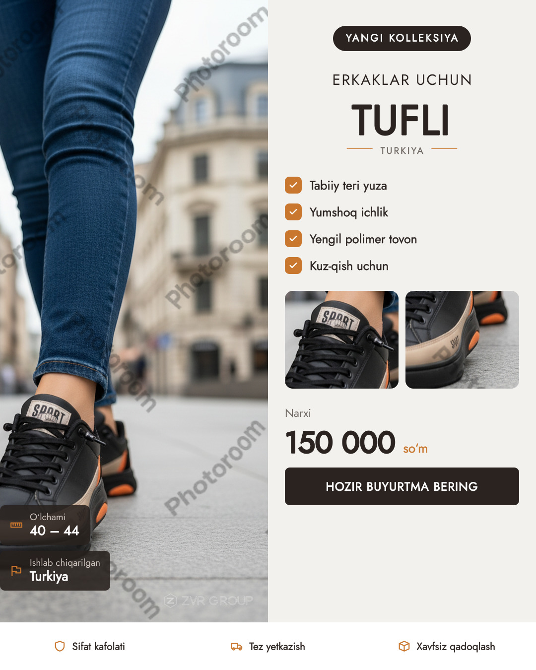 Qora teri slip-on tufli